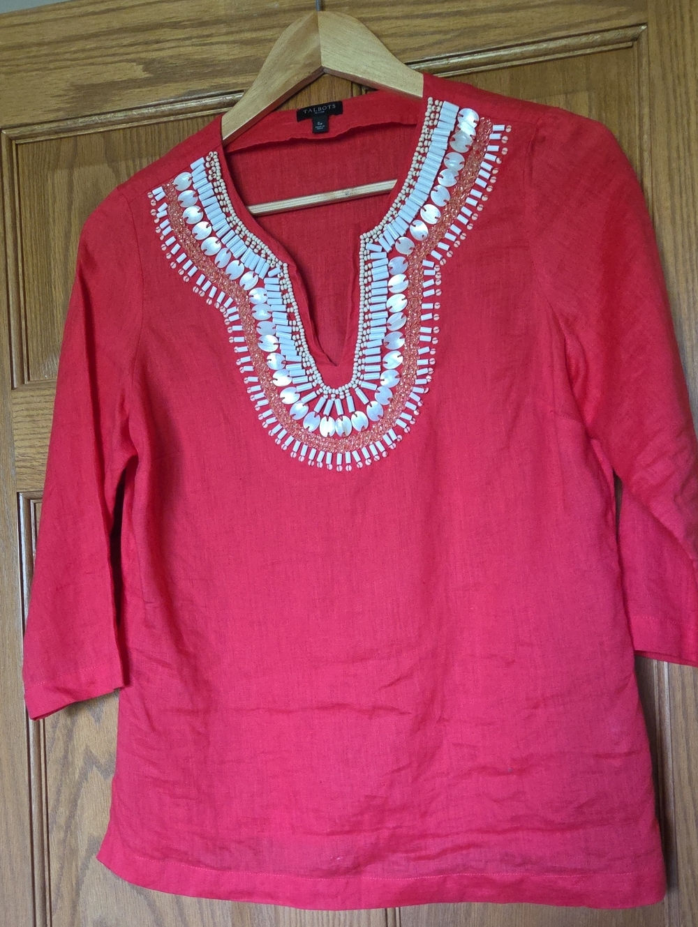 Talbots Red Embellished V-Neck Tunic